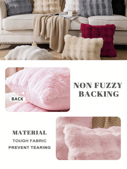 1/2/4pcs Blush Pink Luxury Faux Rabbit Fur Pillow Covers, Without Pillow Insert, Warm Soft & Comfortable, Fluffy Plush Home Decor Cushion Covers, For Living Room Sofa, Bedroom Bed, Large Decorative Pi