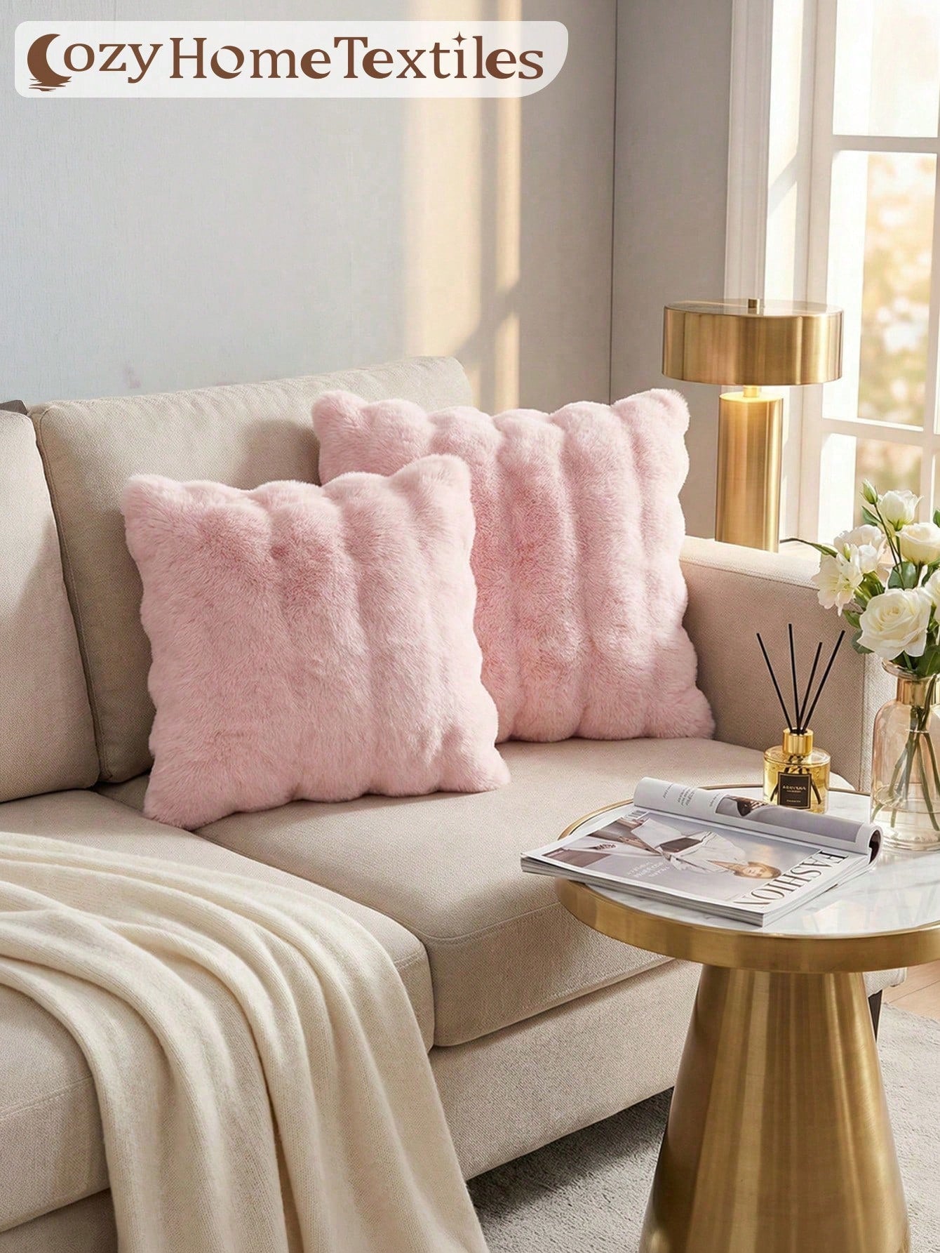 1/2/4pcs Blush Pink Luxury Faux Rabbit Fur Pillow Covers, Without Pillow Insert, Warm Soft & Comfortable, Fluffy Plush Home Decor Cushion Covers, For Living Room Sofa, Bedroom Bed, Large Decorative Pi