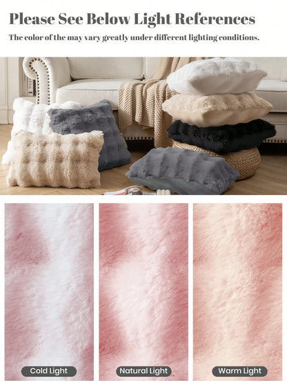 1/2/4pcs Blush Pink Luxury Faux Rabbit Fur Pillow Covers, Without Pillow Insert, Warm Soft & Comfortable, Fluffy Plush Home Decor Cushion Covers, For Living Room Sofa, Bedroom Bed, Large Decorative Pi