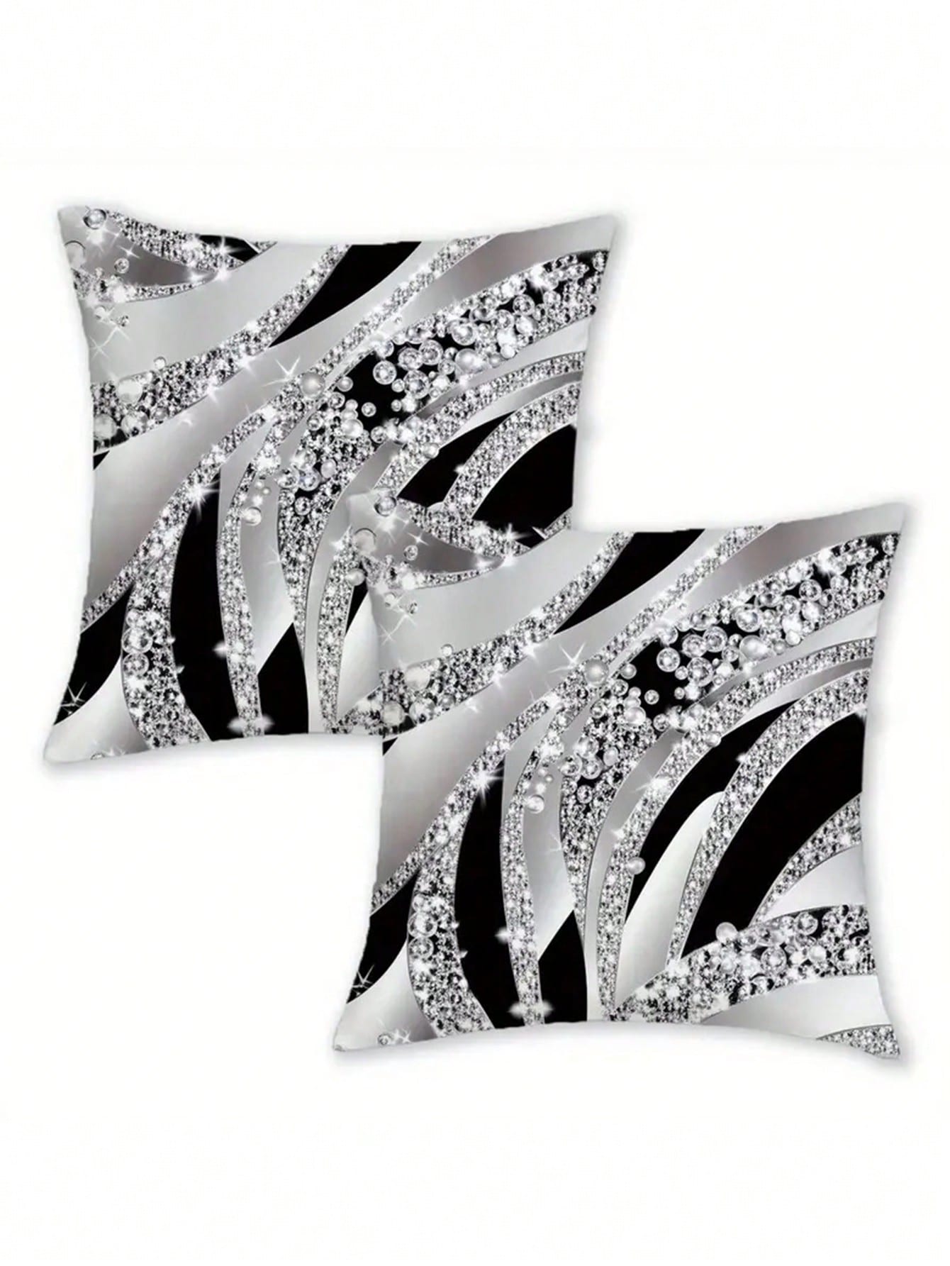1/2/4pcs Bohemian Style Geometric Pattern Pillow Covers, 2D Flat Print, Luxury Silver Black, Farmhouse Style Decorative Pillow Covers, Suitable For Various Room Types- Pillow Insert Not Included, Geo