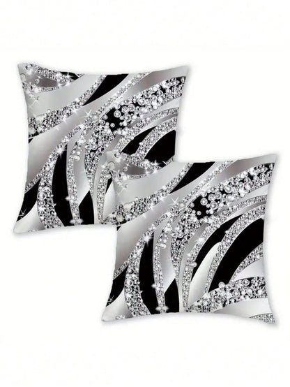 1/2/4pcs Bohemian Style Geometric Pattern Pillow Covers, 2D Flat Print, Luxury Silver Black, Farmhouse Style Decorative Pillow Covers, Suitable For Various Room Types- Pillow Insert Not Included, Geo