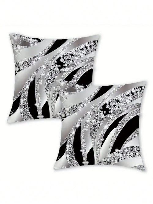 1/2/4pcs Bohemian Style Geometric Pattern Pillow Covers, 2D Flat Print, Luxury Silver Black, Farmhouse Style Decorative Pillow Covers, Suitable For Various Room Types- Pillow Insert Not Included, Geo