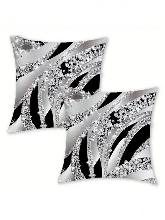 1/2/4pcs Bohemian Style Geometric Pattern Pillow Covers, 2D Flat Print, Luxury Silver Black, Farmhouse Style Decorative Pillow Covers, Suitable For Various Room Types- Pillow Insert Not Included, Geo