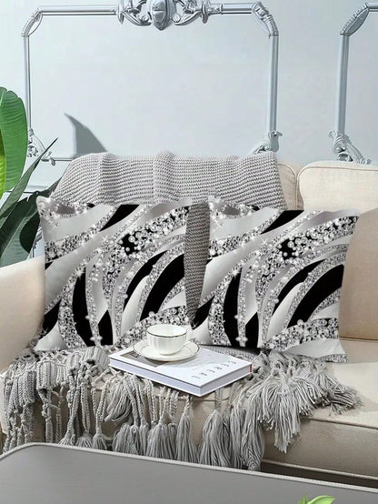 1/2/4pcs Bohemian Style Geometric Pattern Pillow Covers, 2D Flat Print, Luxury Silver Black, Farmhouse Style Decorative Pillow Covers, Suitable For Various Room Types- Pillow Insert Not Included, Geo