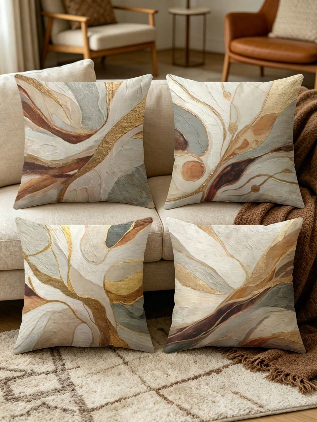 1/2/4pcs Bohemian Style Geometric Pattern Pillow Covers, 2D Flat Print, Luxury Silver Black, Farmhouse Style Decorative Pillow Covers, Suitable For Various Room Types- Pillow Insert Not Included, Geo