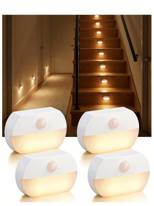 1/2/4pcs Smart Night Light, Wall-Mounted LED Night Light With Smart Sensor, Auto On/Off, Suitable For Bedroom, Kitchen, Stairs, Hallway