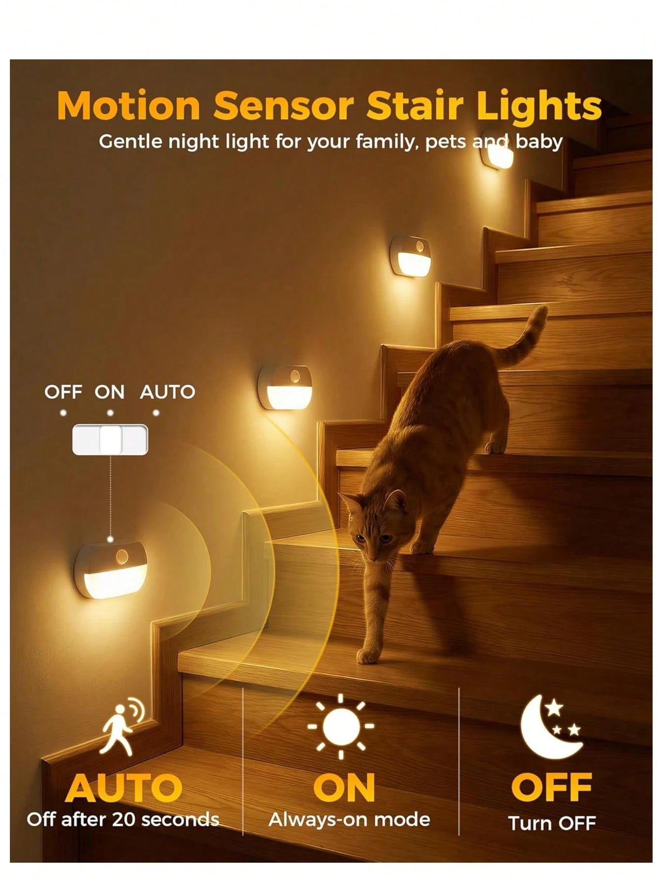 1/2/4pcs Smart Night Light, Wall-Mounted LED Night Light With Smart Sensor, Auto On/Off, Suitable For Bedroom, Kitchen, Stairs, Hallway