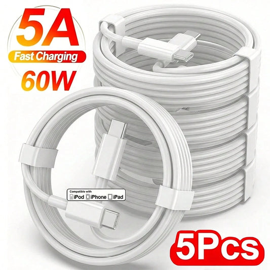 1/2/5 Packs USB C To USB C Fast Charging Cable, 3.3ft/100cm Type-C High-Speed Data Transfer Cable Compatible With IPhone 17 Pro Max/17 Pro/17/16 Pro Max/16 Pro/16/15 Pro Max/15 Pro/15 Plus/15