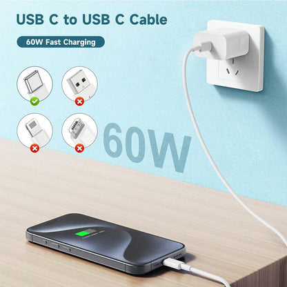 1/2/5 Packs USB C To USB C Fast Charging Cable, 3.3ft/100cm Type-C High-Speed Data Transfer Cable Compatible With IPhone 17 Pro Max/17 Pro/17/16 Pro Max/16 Pro/16/15 Pro Max/15 Pro/15 Plus/15