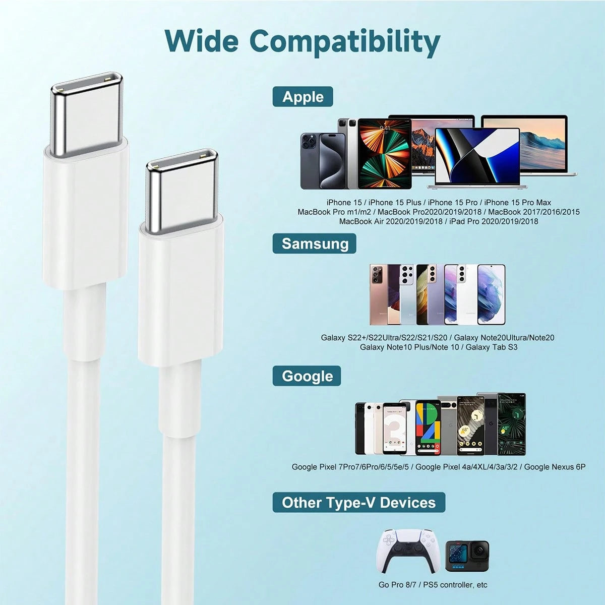 1/2/5 Packs USB C To USB C Fast Charging Cable, 3.3ft/100cm Type-C High-Speed Data Transfer Cable Compatible With IPhone 17 Pro Max/17 Pro/17/16 Pro Max/16 Pro/16/15 Pro Max/15 Pro/15 Plus/15