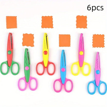 1/2/6pcs PP Material Wavy Edge Safety Scissors, Full Set Of Non-Repeating Pattern Multi-Function Craft Edge Cutting Tools, Suitable For Handmade DIY, Sewing, Paper Cutting, Student Scrapbooking, Craft