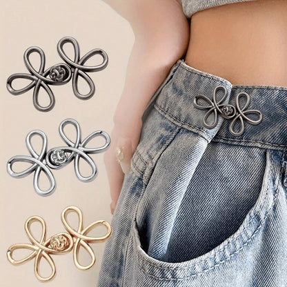 1/2 Pairs Metal Seamless Buckle Belts, Removable Lucky Knot Clasps Suitable For Jeans And Skirts, Adjustable Fashion Accessory- Black, Gold, Silver Gray, Bronze