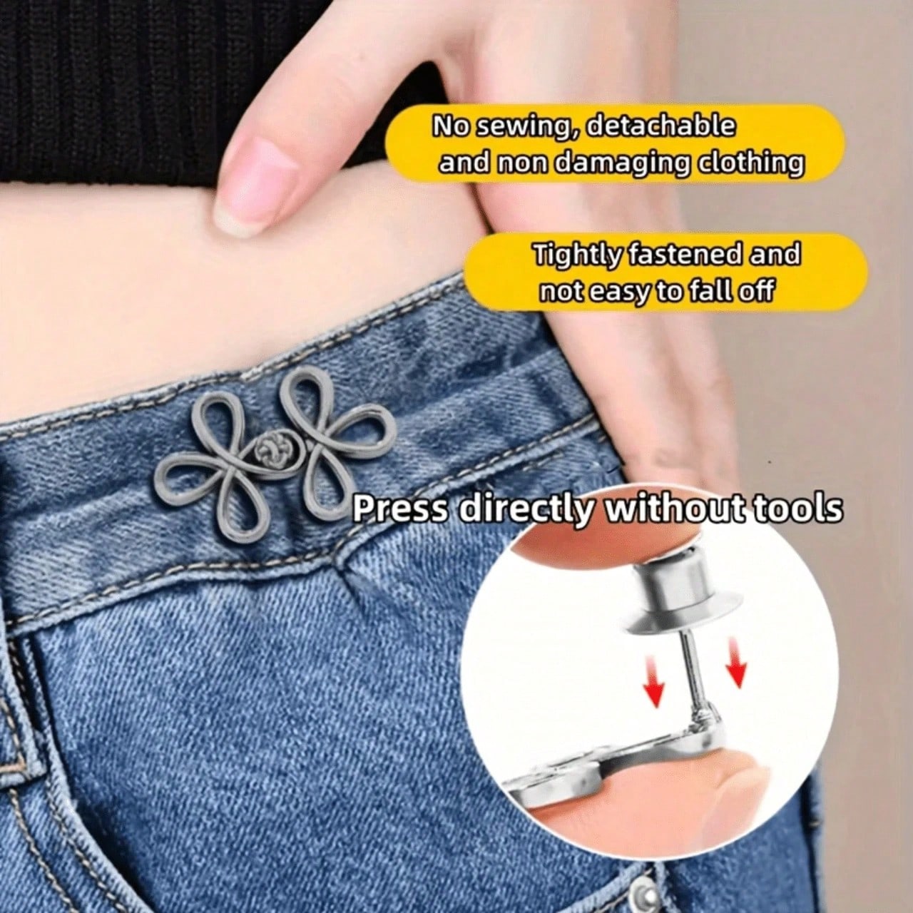 1/2 Pairs Metal Seamless Buckle Belts, Removable Lucky Knot Clasps Suitable For Jeans And Skirts, Adjustable Fashion Accessory- Black, Gold, Silver Gray, Bronze