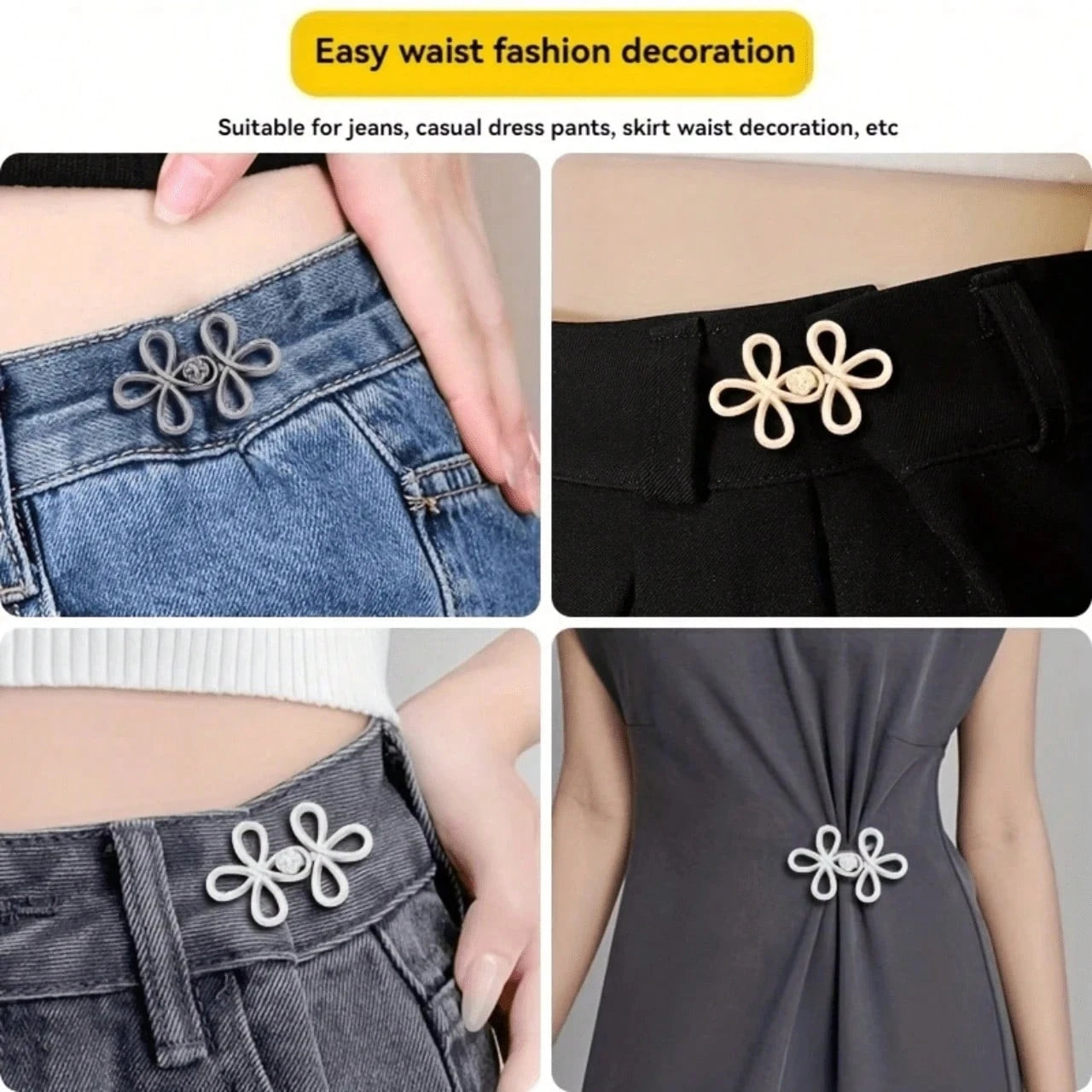 1/2 Pairs Metal Seamless Buckle Belts, Removable Lucky Knot Clasps Suitable For Jeans And Skirts, Adjustable Fashion Accessory- Black, Gold, Silver Gray, Bronze