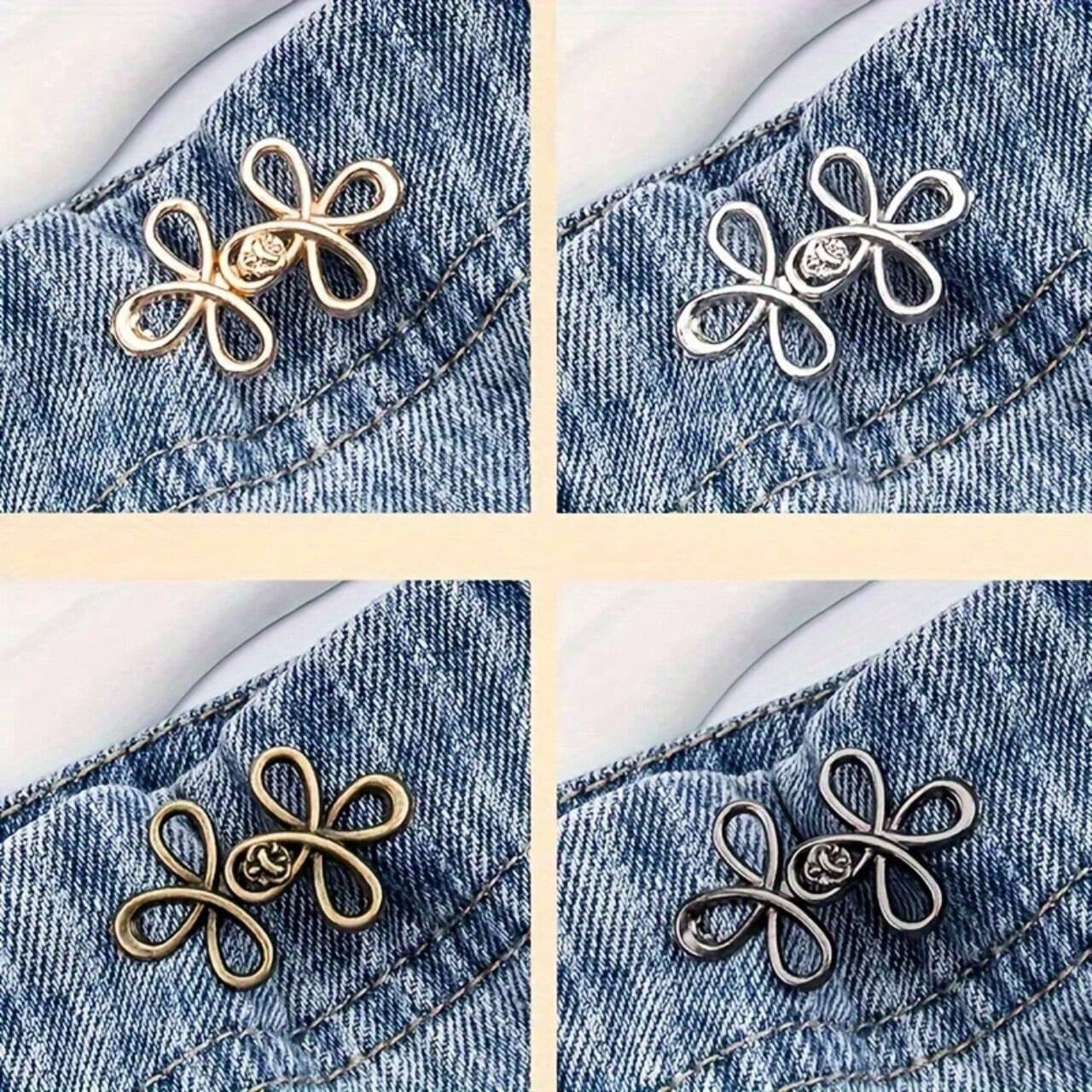 1/2 Pairs Metal Seamless Buckle Belts, Removable Lucky Knot Clasps Suitable For Jeans And Skirts, Adjustable Fashion Accessory- Black, Gold, Silver Gray, Bronze