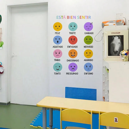 1/2 Sheets Back To School Classroom Decor: Bilingual Spanish Emotions Wheel Wall Sticker, Removable Kids Room Wall Decals For Daycare Learning Center