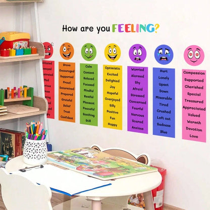 1/2 Sheets Back To School Classroom Decor: Bilingual Spanish Emotions Wheel Wall Sticker, Removable Kids Room Wall Decals For Daycare Learning Center