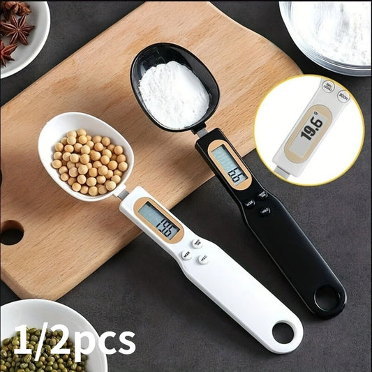1/2pcs Electronic Kitchen Scale, 0.1g-500g LCD Display Digital Weighing Spoon, Battery Powered, ABS Material, Outdoor Home Kitchen Accessories