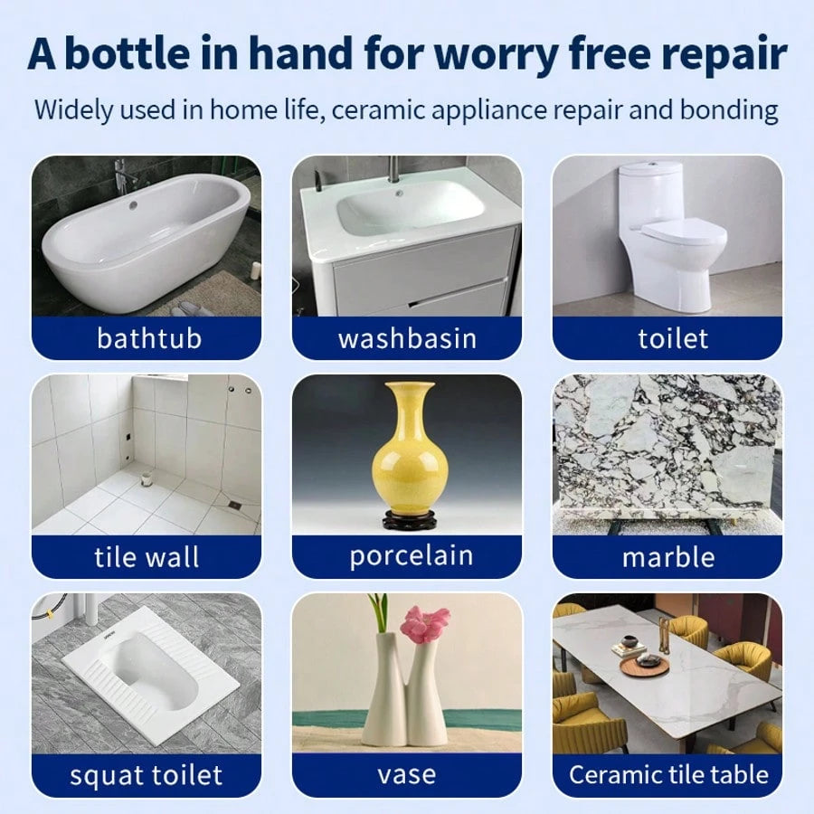 1/2pcs Super Waterproof Ceramic Repair Adhesive, Effectively Repairs Cracks On Sinks, Bathtubs, Toilets, Suitable For Bathroom, Kitchen Repair And Renovation