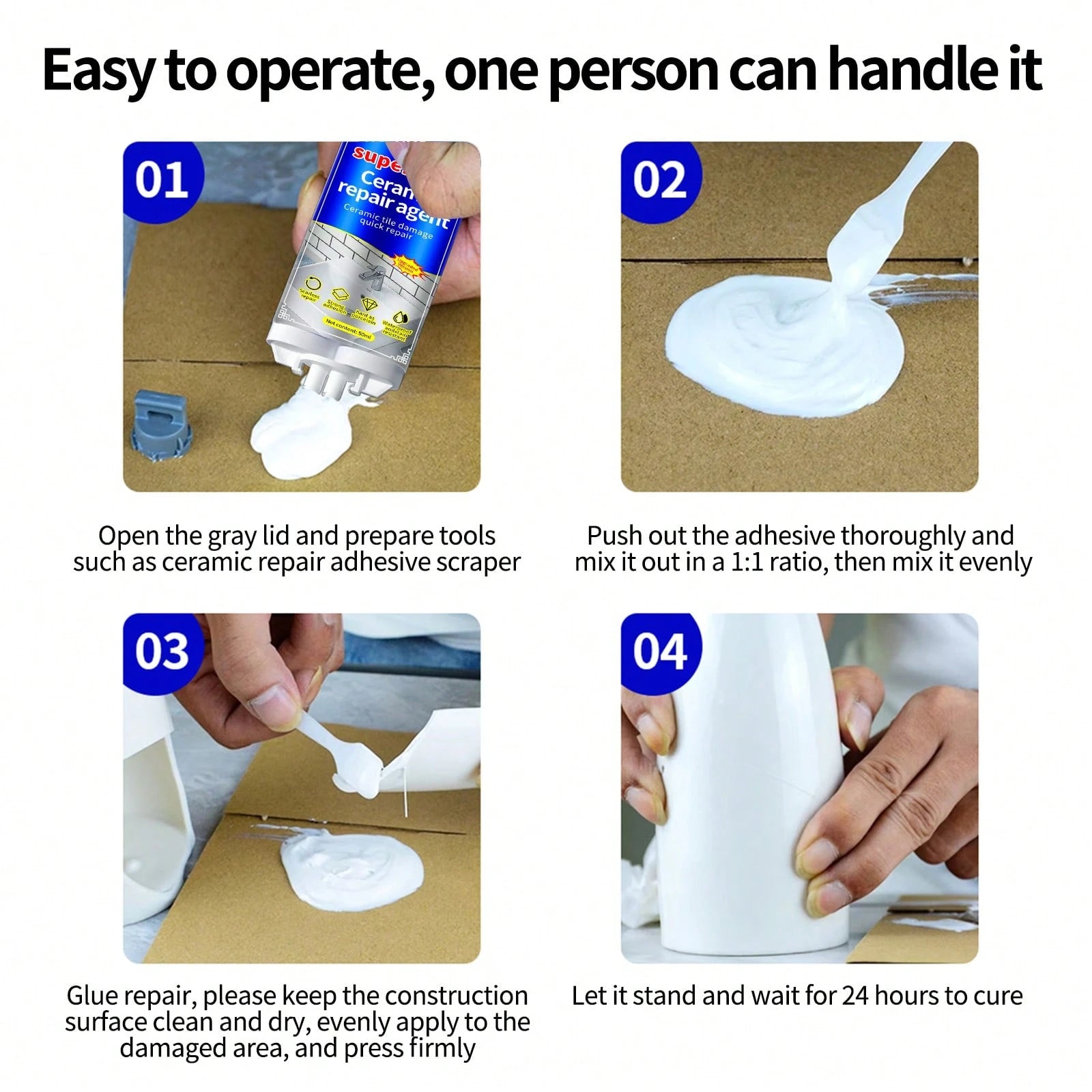 1/2pcs Super Waterproof Ceramic Repair Adhesive, Effectively Repairs Cracks On Sinks, Bathtubs, Toilets, Suitable For Bathroom, Kitchen Repair And Renovation