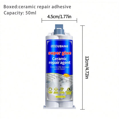 1/2pcs Super Waterproof Ceramic Repair Adhesive, Effectively Repairs Cracks On Sinks, Bathtubs, Toilets, Suitable For Bathroom, Kitchen Repair And Renovation