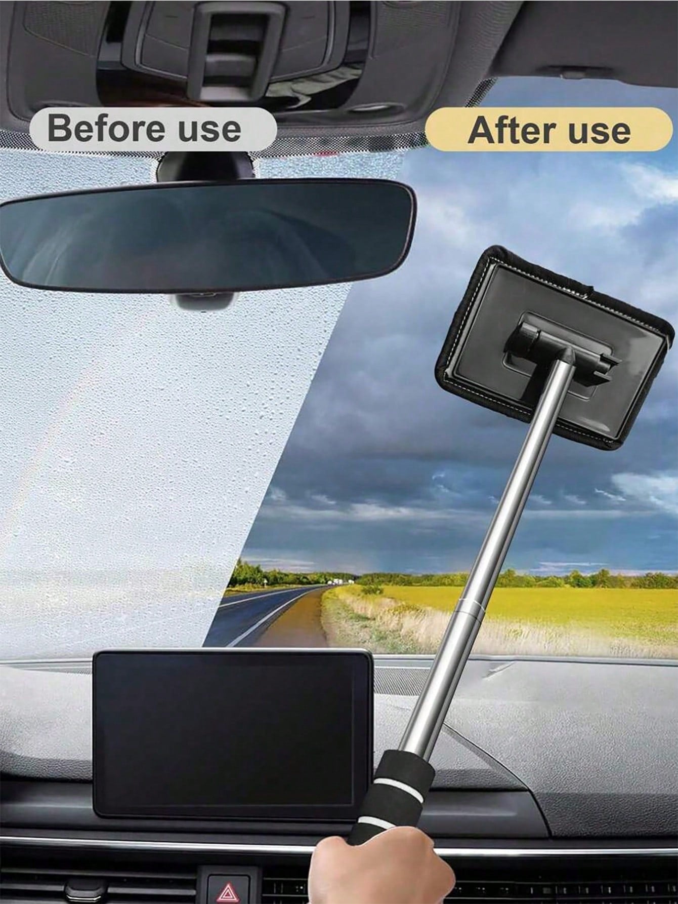 1/3/4PCS Retractable Windshield Cleaning Tool, Telescopic Car Window Cleaner With Washable Microfiber Pads, Interior Glass Cleaning Brush, Streak-Free Auto Windshield Cleaner For Cars, SUVs, Trucks &