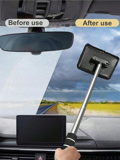 1/3/4PCS Retractable Windshield Cleaning Tool, Telescopic Car Window Cleaner With Washable Microfiber Pads, Interior Glass Cleaning Brush, Streak-Free Auto Windshield Cleaner For Cars, SUVs, Trucks &