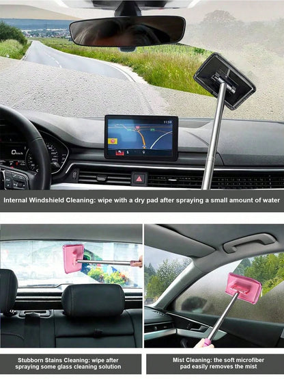 1/3/4PCS Retractable Windshield Cleaning Tool, Telescopic Car Window Cleaner With Washable Microfiber Pads, Interior Glass Cleaning Brush, Streak-Free Auto Windshield Cleaner For Cars, SUVs, Trucks &