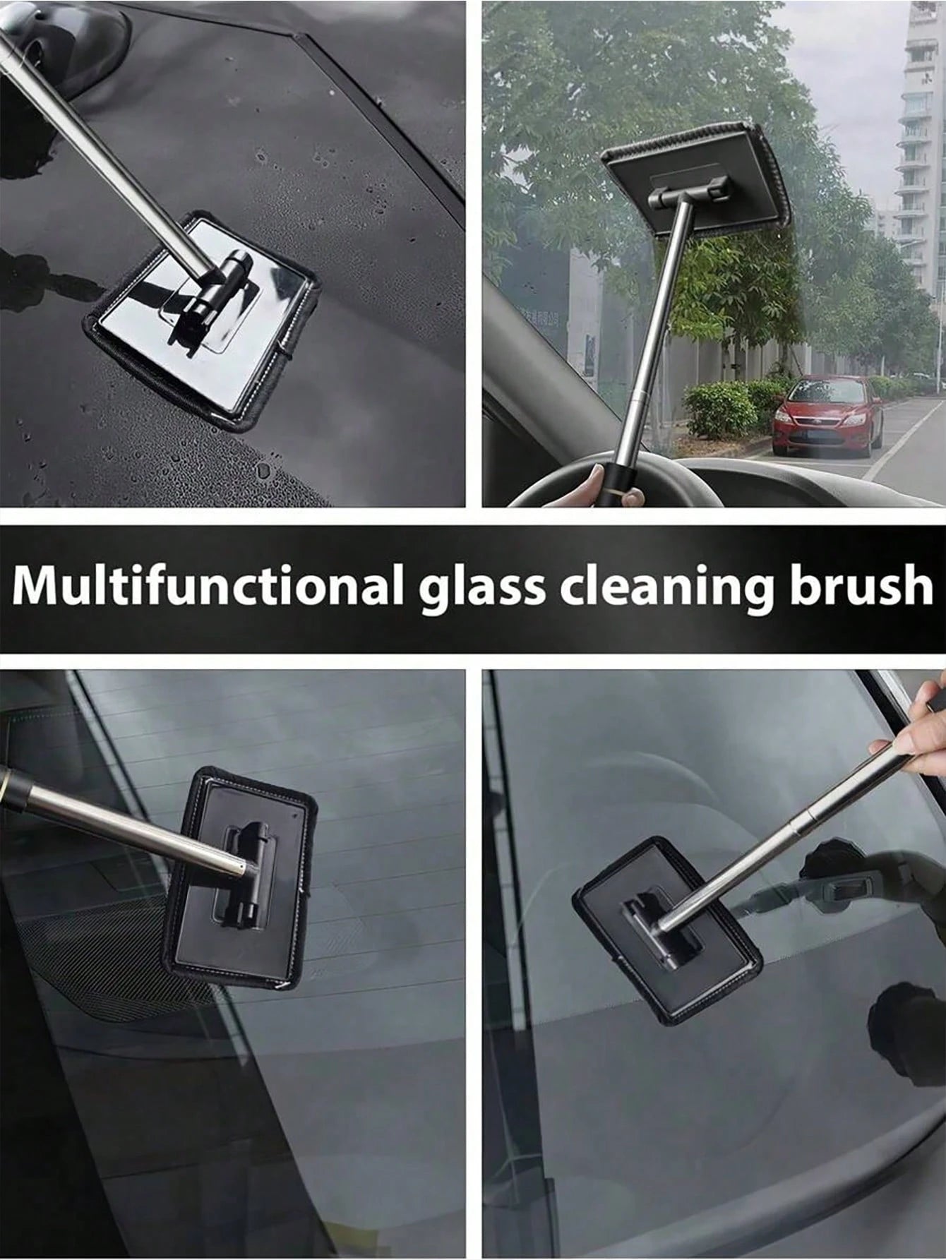 1/3/4PCS Retractable Windshield Cleaning Tool, Telescopic Car Window Cleaner With Washable Microfiber Pads, Interior Glass Cleaning Brush, Streak-Free Auto Windshield Cleaner For Cars, SUVs, Trucks &
