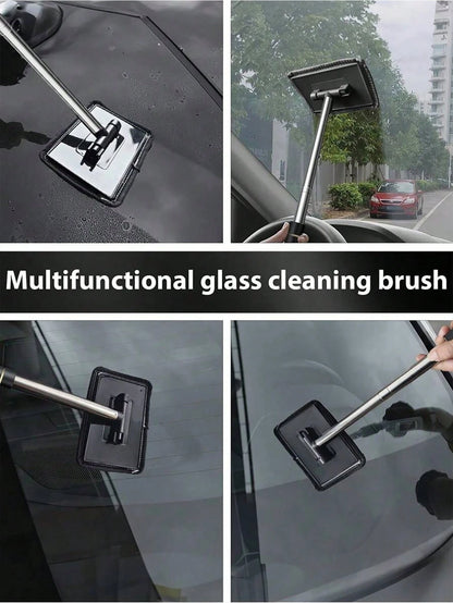 1/3/4PCS Retractable Windshield Cleaning Tool, Telescopic Car Window Cleaner With Washable Microfiber Pads, Interior Glass Cleaning Brush, Streak-Free Auto Windshield Cleaner For Cars, SUVs, Trucks &