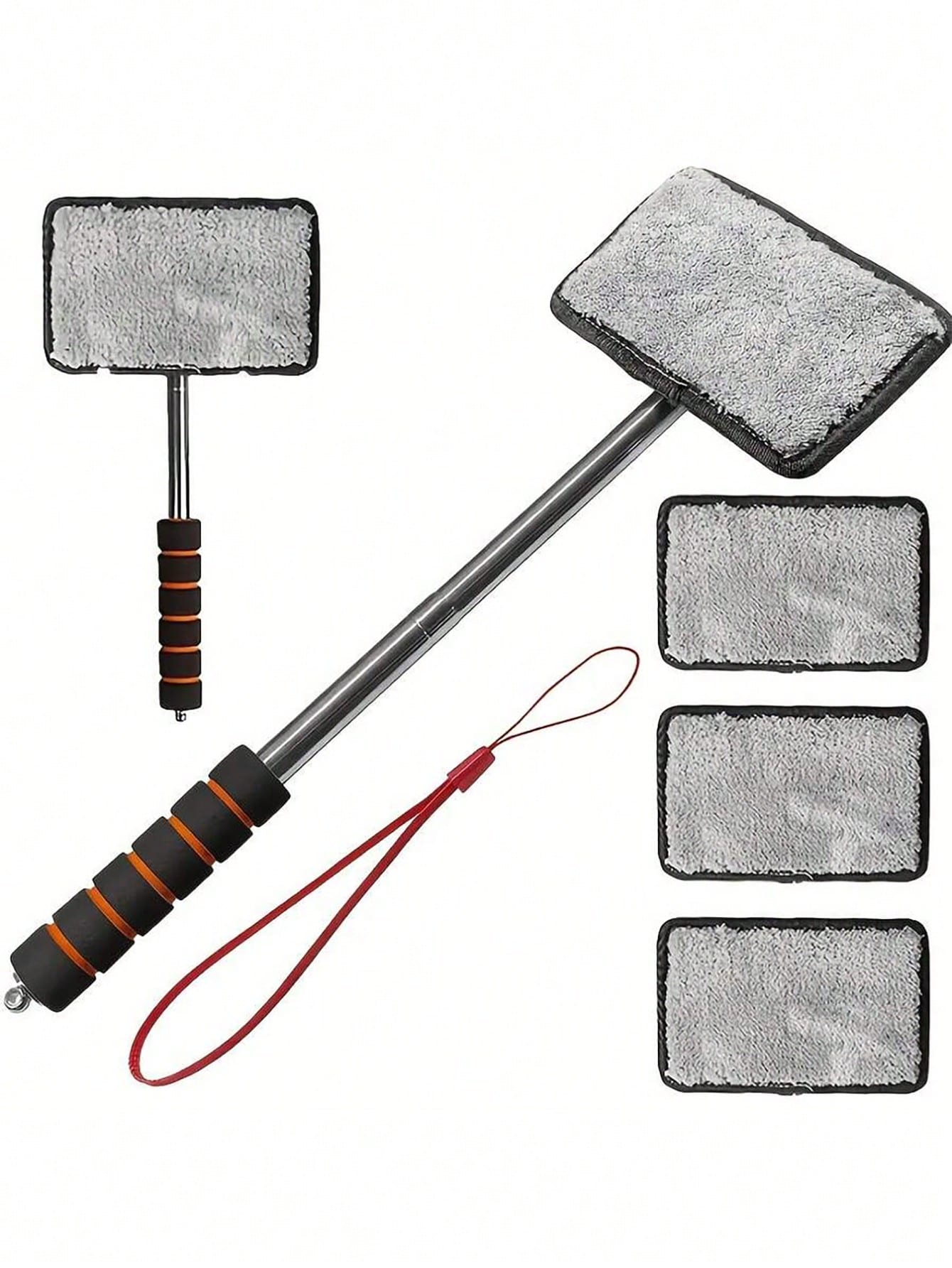 1/3/4PCS Retractable Windshield Cleaning Tool, Telescopic Car Window Cleaner With Washable Microfiber Pads, Interior Glass Cleaning Brush, Streak-Free Auto Windshield Cleaner For Cars, SUVs, Trucks &