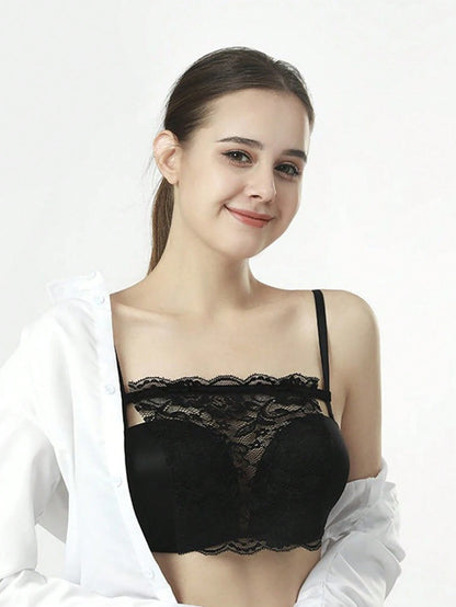 1/3/6pcs Elegant Floral Anti-Glare Breast Pads- Fashionable Comfortable Bra Inserts, Women's Lace Knit Padding, One-Piece Anti-Slip Bandeau, Lace Women's Seamless Exquisite Cropped Sexy Strapless Inv