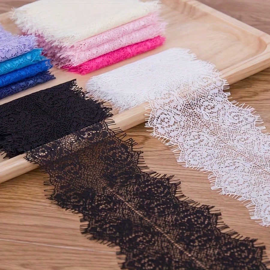 1/3" Soft Eyelash Lace Trim (Non-Stretch), Floral Lace For Sewing, Transparent Lace Ribbon (Suitable For DIY Wedding Decor), Lace Fabric For Clothing Accessories (Applicable To Lingerie, Dresses, Veil