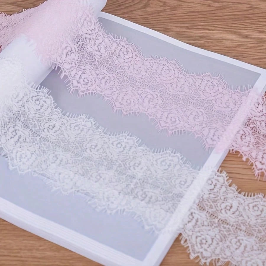 1/3" Soft Eyelash Lace Trim (Non-Stretch), Floral Lace For Sewing, Transparent Lace Ribbon (Suitable For DIY Wedding Decor), Lace Fabric For Clothing Accessories (Applicable To Lingerie, Dresses, Veil