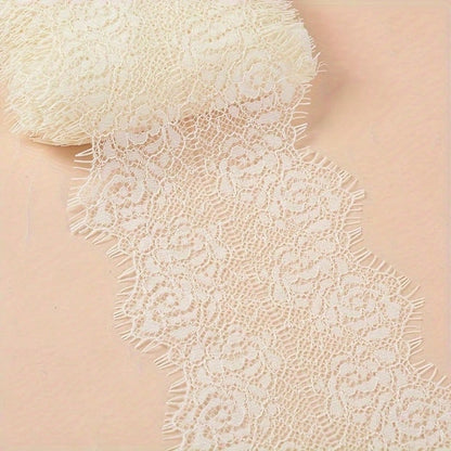 1/3" Soft Eyelash Lace Trim (Non-Stretch), Floral Lace For Sewing, Transparent Lace Ribbon (Suitable For DIY Wedding Decor), Lace Fabric For Clothing Accessories (Applicable To Lingerie, Dresses, Veil