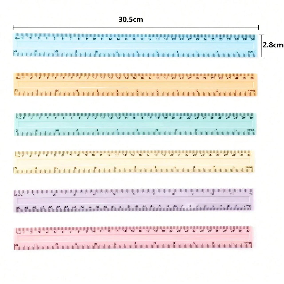 1-30pcs Colorful Plastic Rulers- 12 Inch Rulers With Centimeter, Millimeter, Inch Scales, Multi-Color Options, School Use