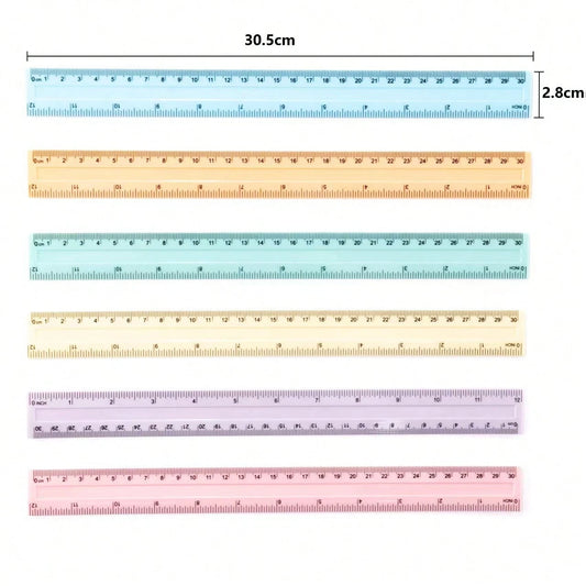 1-30pcs Colorful Plastic Rulers- 12 Inch Rulers With Centimeter, Millimeter, Inch Scales, Multi-Color Options, School Use