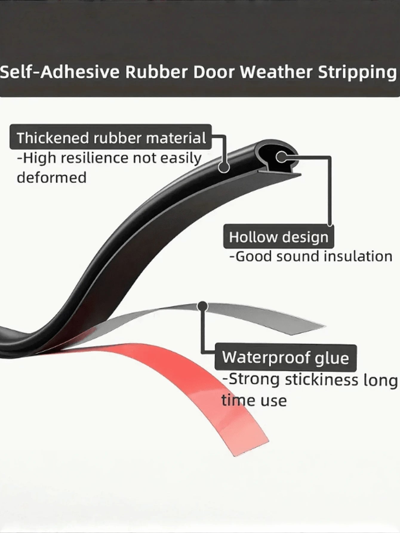 1/3pcs 6-Meter Silicone Rubber Sealing Strip, Door Sealing Strip, Professional Door And Window Self-Adhesive Window Sealing Strip, Self-Adhesive Rear Door Windproof Strip, Rubber Anti-Collision Strip
