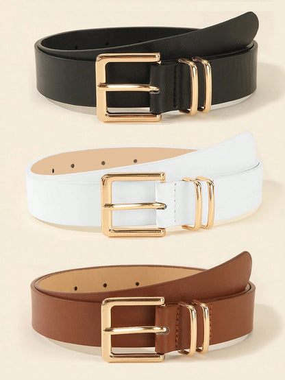 1/3pcs Fashionable Square Buckle Women's Belt, Minimalist & Versatile For Pants, Dresses, Casual & Elegant, Suitable For Waist Size 75~85cm/29.5~33.5in