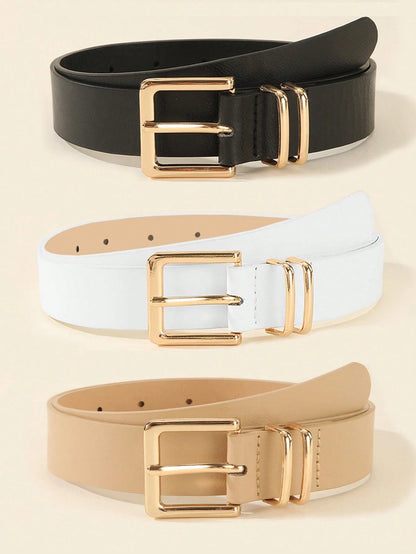 1/3pcs Fashionable Square Buckle Women's Belt, Minimalist & Versatile For Pants, Dresses, Casual & Elegant, Suitable For Waist Size 75~85cm/29.5~33.5in