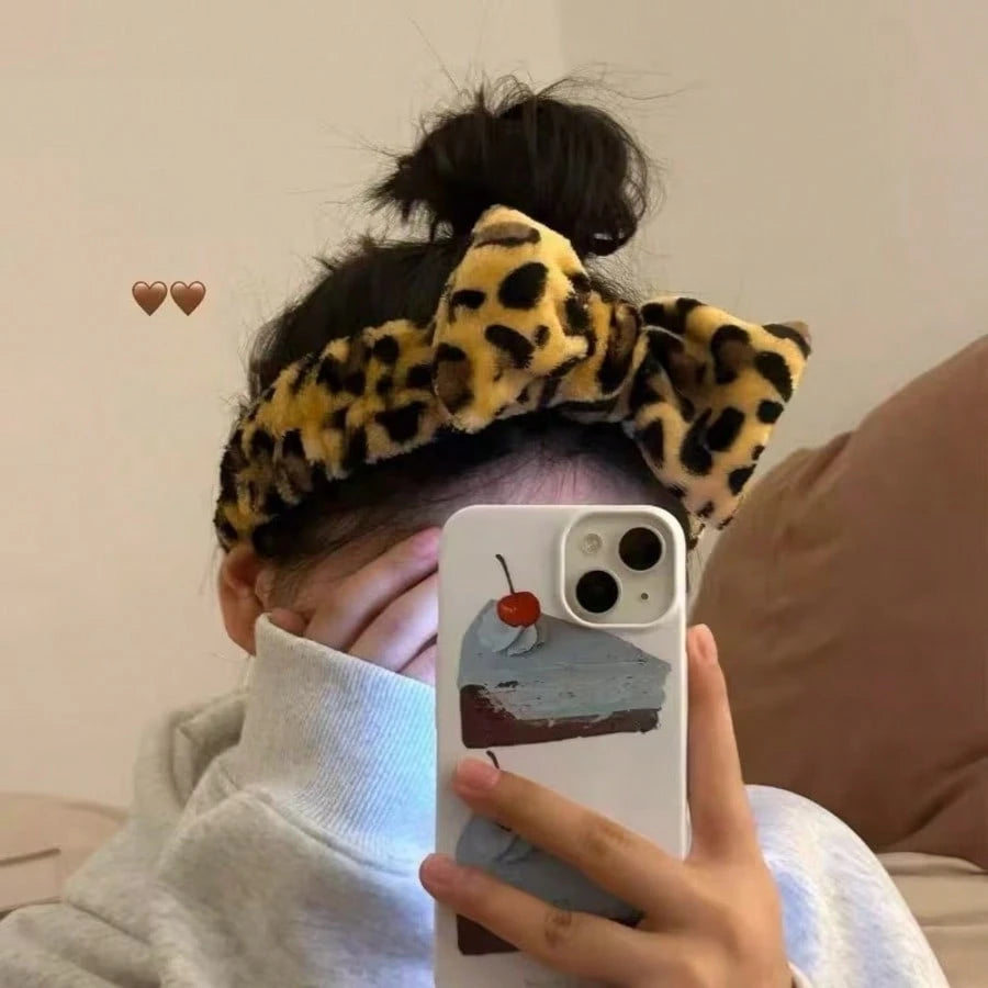 1/3pcs Leopard Print Bow Headband, Wrist Wrap Set With Printed Headscarf, Absorbent Wristband, Reusable Washing Wristband, Soft Microfiber Towel Wristband, Facial Cleansing Wristband For Women, Girls
