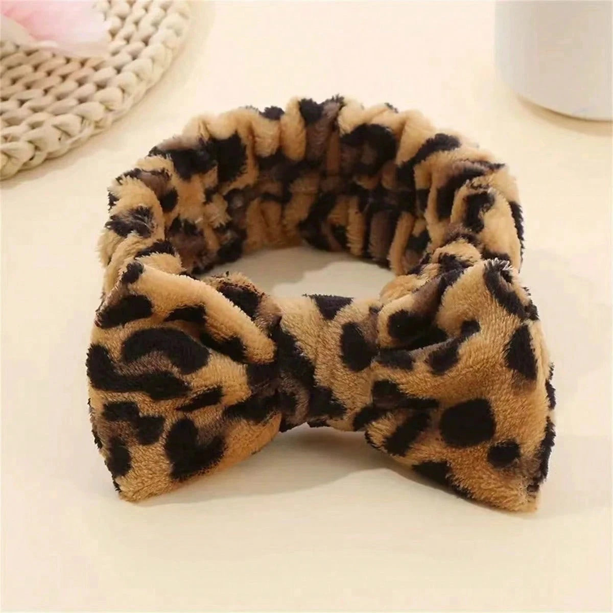 1/3pcs Leopard Print Bow Headband, Wrist Wrap Set With Printed Headscarf, Absorbent Wristband, Reusable Washing Wristband, Soft Microfiber Towel Wristband, Facial Cleansing Wristband For Women, Girls