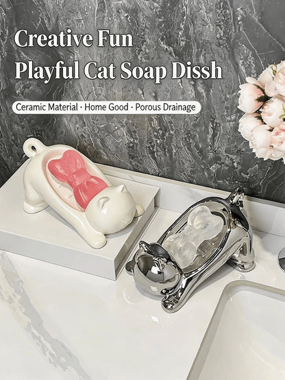 1/4pcs Self-Draining Plastic Soap Dish Set, No-Drill Adhesive Wall-Mounted Soap Holder, Suitable For Bathroom Sink, Bathtub And Shower, Quick-Drying With Storage Soap Tray, Suitable For Kitchen Counte