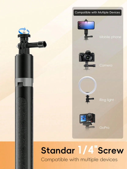 1.6m/63in Extendable Camera Tripod Selfie Stick, Aluminum Alloy Monopod Stand Suitable For Phone, DSLR Camera And Ring Light