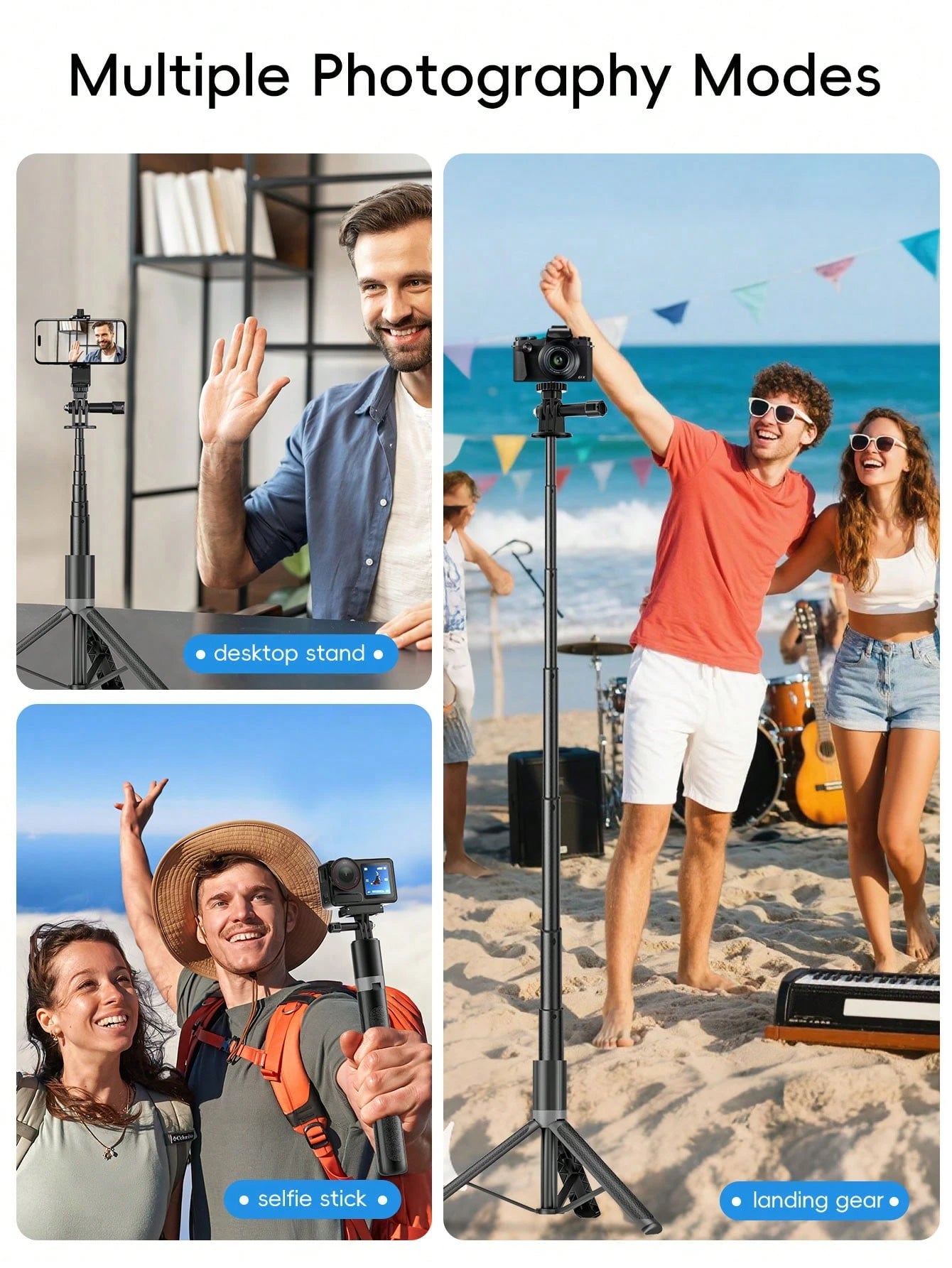1.6m/63in Extendable Camera Tripod Selfie Stick, Aluminum Alloy Monopod Stand Suitable For Phone, DSLR Camera And Ring Light