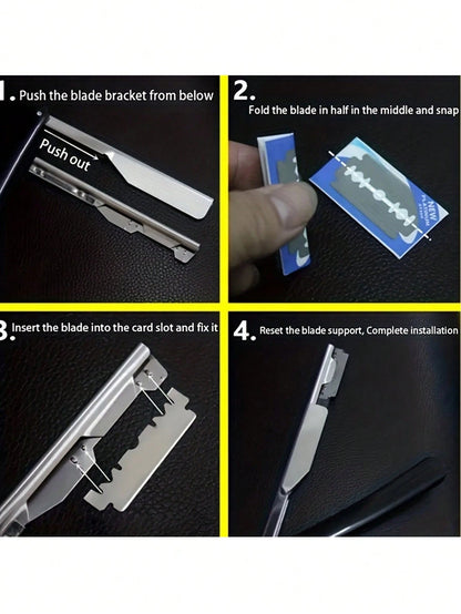 1 Black Scraper+10 Blades;Unisex Folding Travel Straight Edge Razor Set With Ultra-Thin Stainless Steel Double-Sided Blades, Suitable For Home And Salon Beauty Use