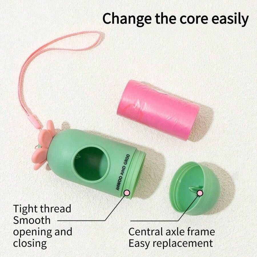 1 Dispenser + 15pcs/1roll, Flower Shaped Dog Poop Picker- Thickened Portable Dog Poop Bag Dispenser, Outdoor Travel Dog Walking Cleaning Tool, Pet Owner Hygiene Waste Removal Accessory