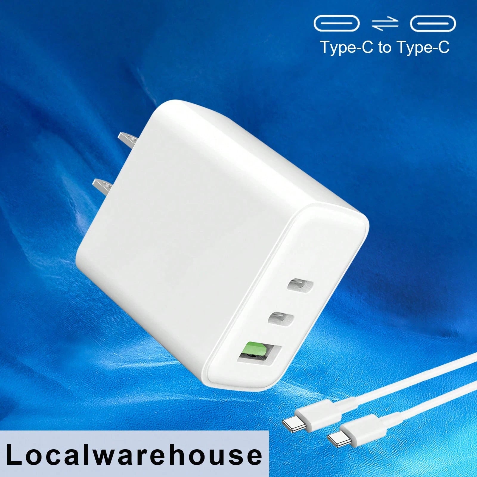 1-Pack 3-Port (2 USB-C + 1 USB-A) Wall Charger + Type-C To Type-C Cable, Fast Charging For 12/13/14/15/16 Series, IPad & Android Phones/Tablets, Local Warehouse Suitable For Multiple People Charging