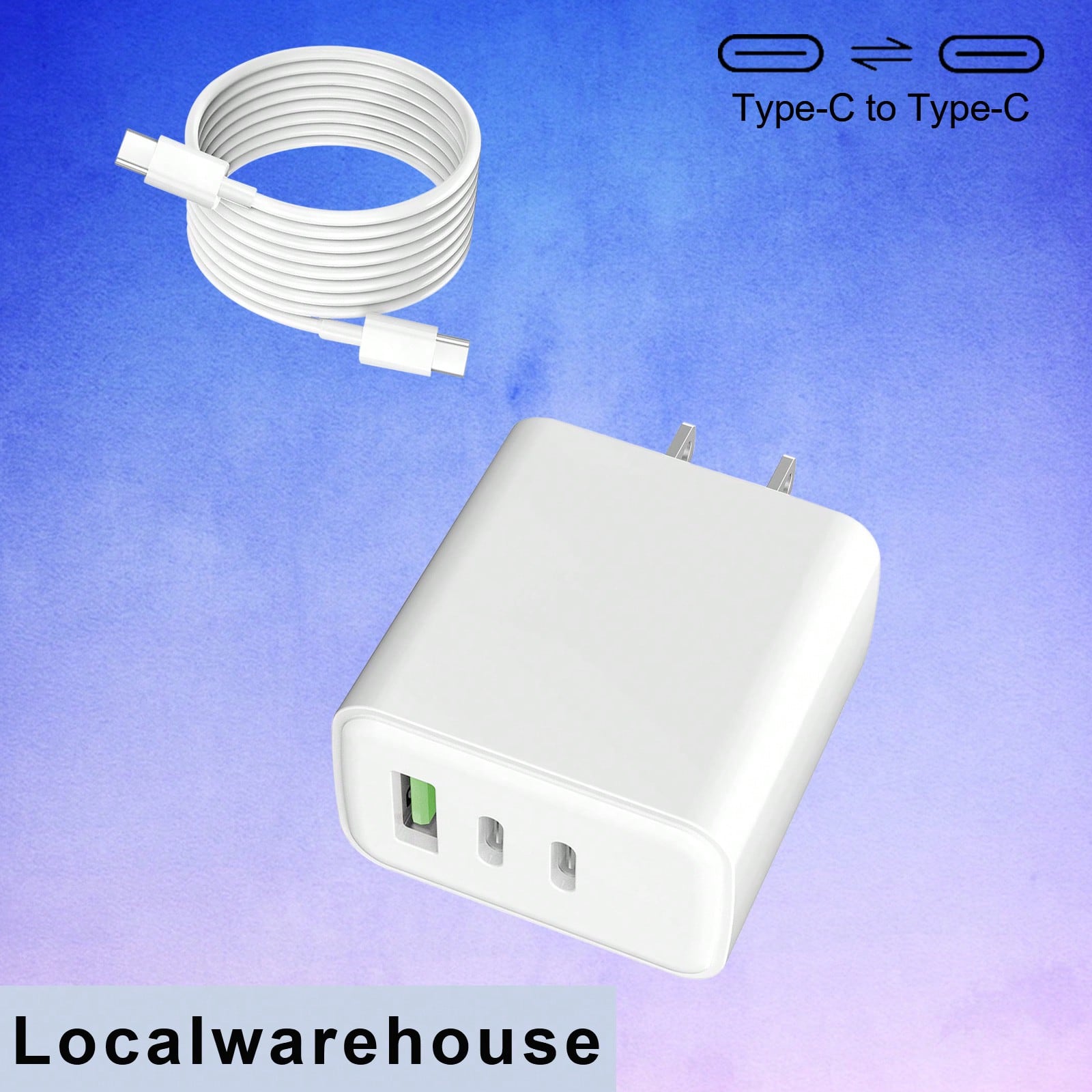 1-Pack 3-Port (2 USB-C + 1 USB-A) Wall Charger + Type-C To Type-C Cable, Fast Charging For 12/13/14/15/16 Series, IPad & Android Phones/Tablets, Local Warehouse Suitable For Multiple People Charging