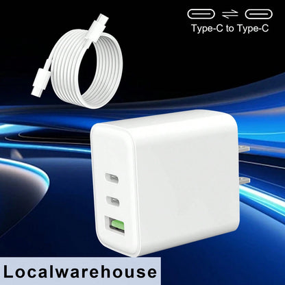 1-Pack 3-Port (2 USB-C + 1 USB-A) Wall Charger + Type-C To Type-C Cable, Fast Charging For 12/13/14/15/16 Series, IPad & Android Phones/Tablets, Local Warehouse Suitable For Multiple People Charging